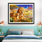 Famille de Lion, Lune et Arc-en-Ciel Broderie Diamant