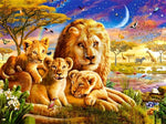 Famille de Lion, Lune et Arc-en-Ciel Broderie Diamant