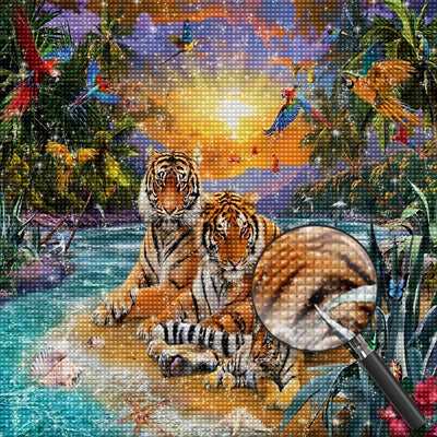 Famille de Trois Tigres Broderie Diamant