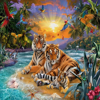Famille de Trois Tigres Broderie Diamant