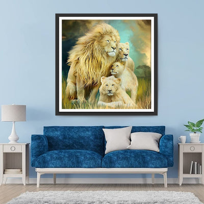 Famille des Lions sur la Steppe Broderie Diamant