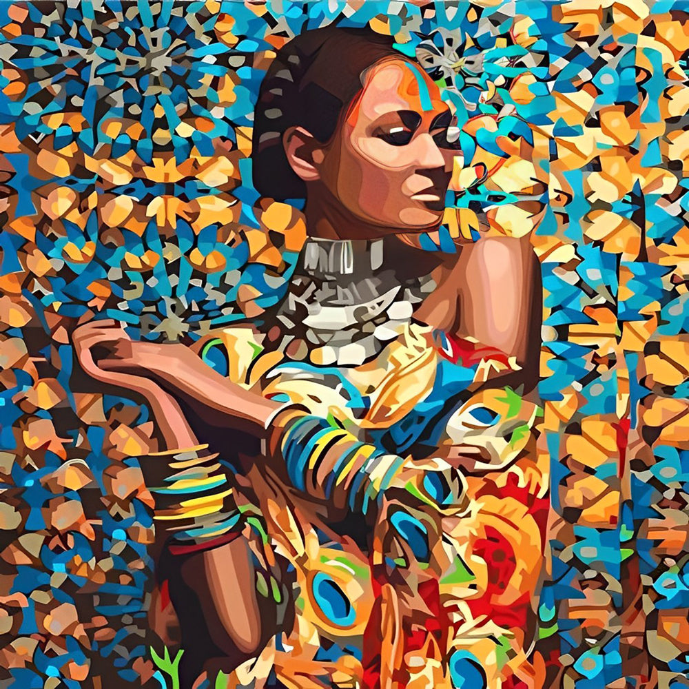 Femme Africaine en Robe Multicolore Broderie Diamant