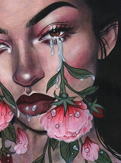Femme avec Larmes de Fleurs Broderie Diamant