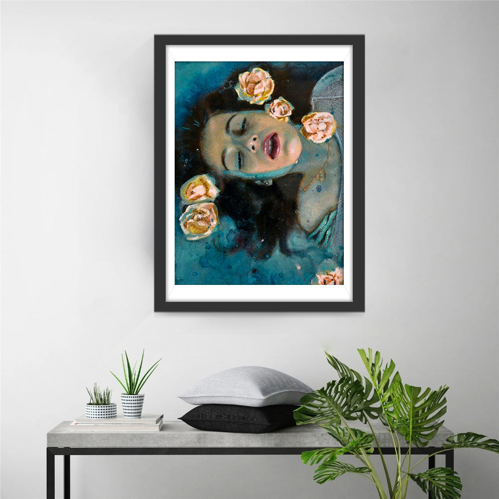 Femme dans l'Eau et Roses Broderie Diamant