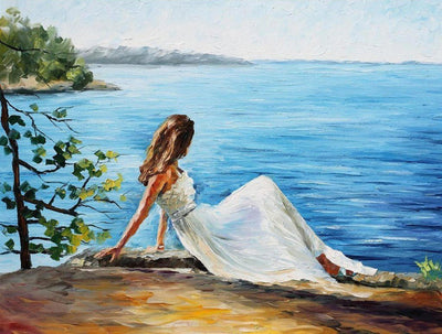 Femme en Robe Blanche sur les Récifs Broderie Diamant