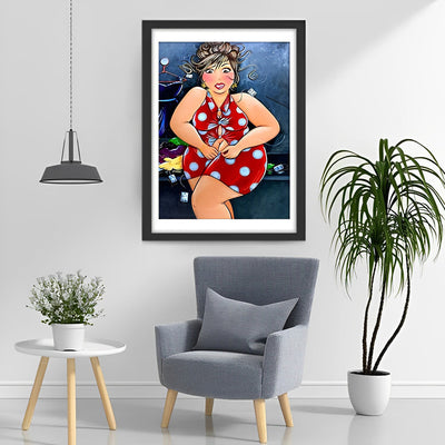Femme en Robe Rouge Moulante Broderie Diamant