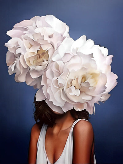 Femme et Fleurs Blanches Broderie Diamant