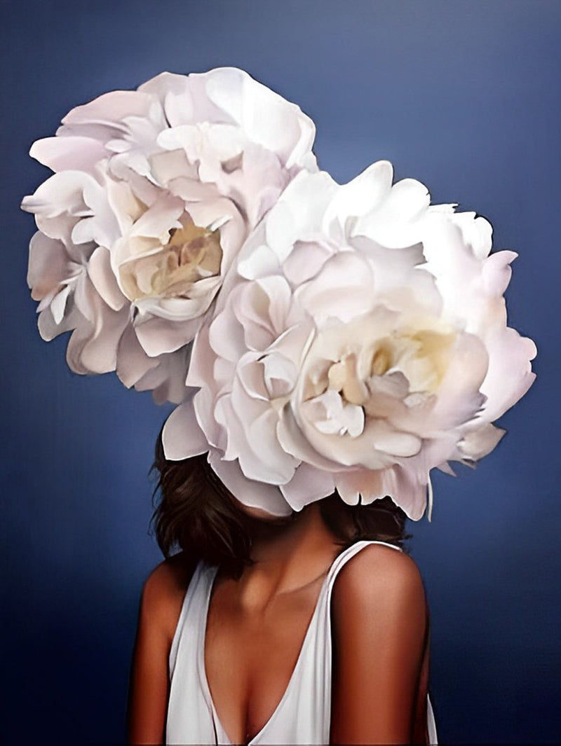 Femme et Fleurs Blanches Broderie Diamant