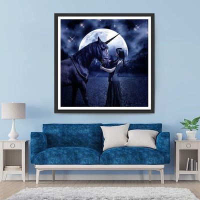 Femme et Licorne Noires Broderie Diamant