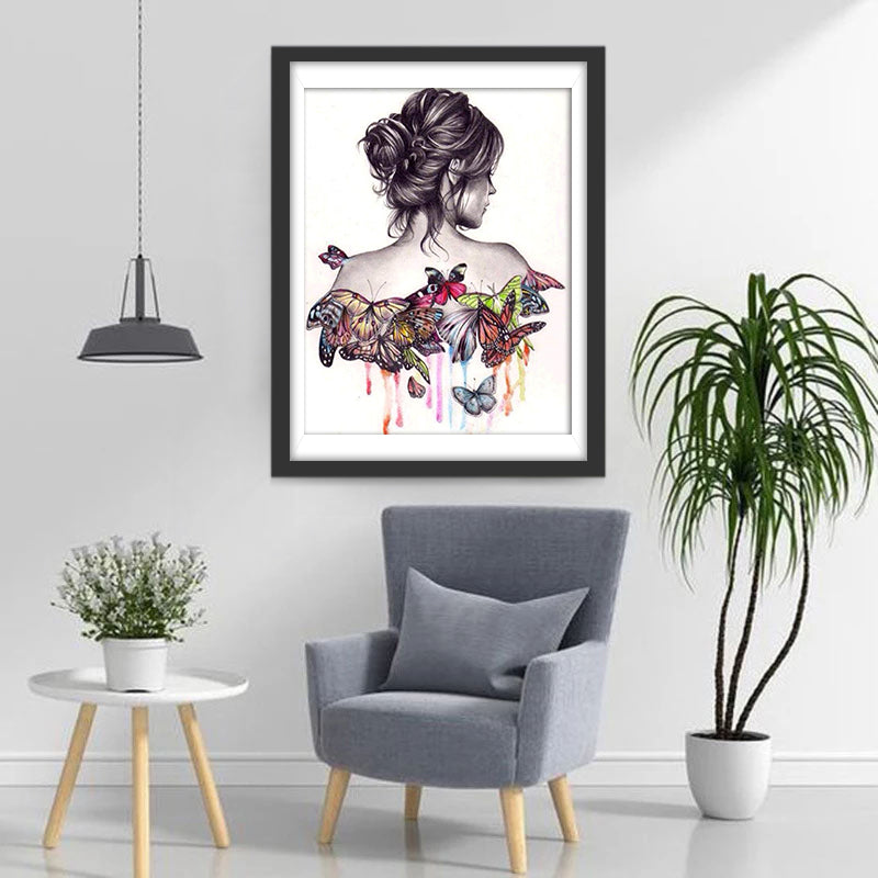 Femme et Papillons Broderie Diamant