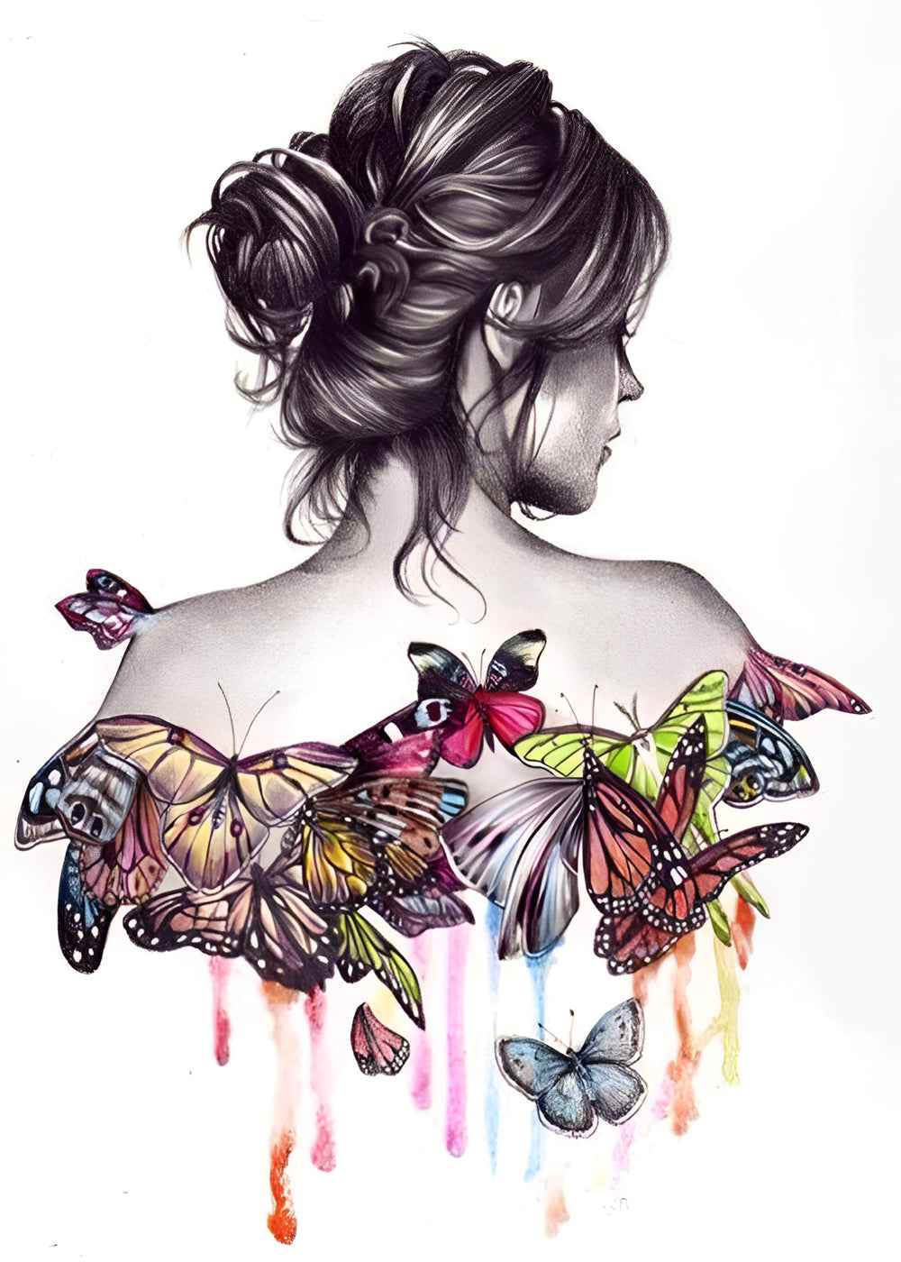 Femme et Papillons Broderie Diamant