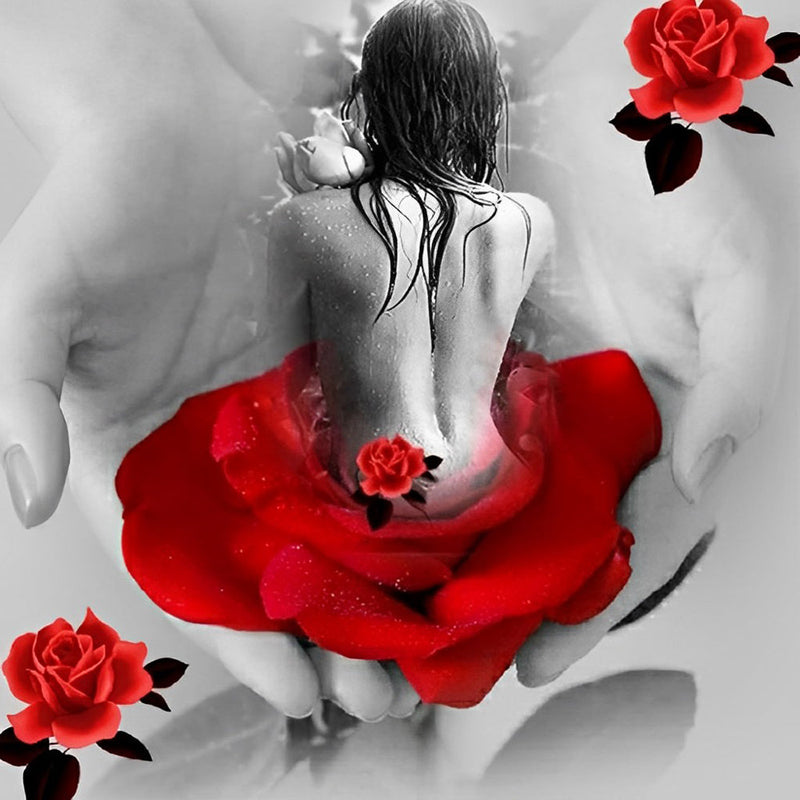 Femme et Roses Rouges Broderie Diamant