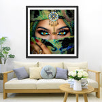 Femme Indienne en Sari Vert Broderie Diamant