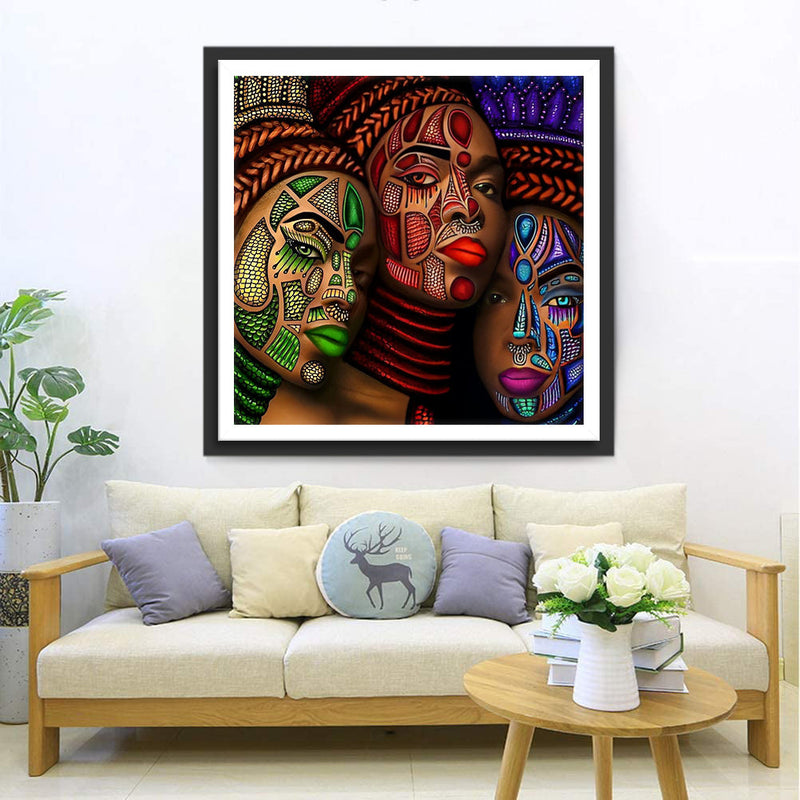 Femmes Africaines avec Tatouages Faciaux Broderie Diamant