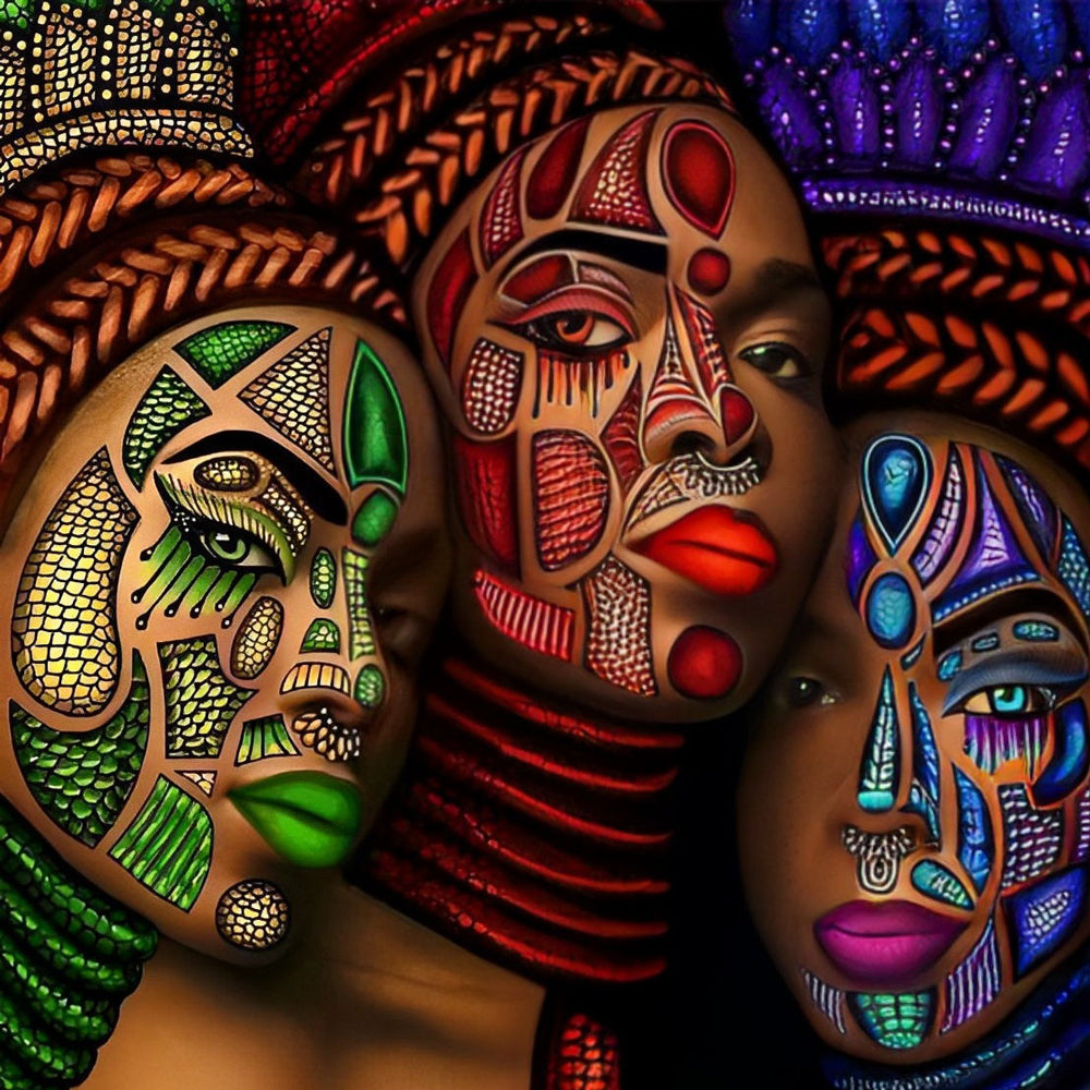 Femmes Africaines avec Tatouages Faciaux Broderie Diamant