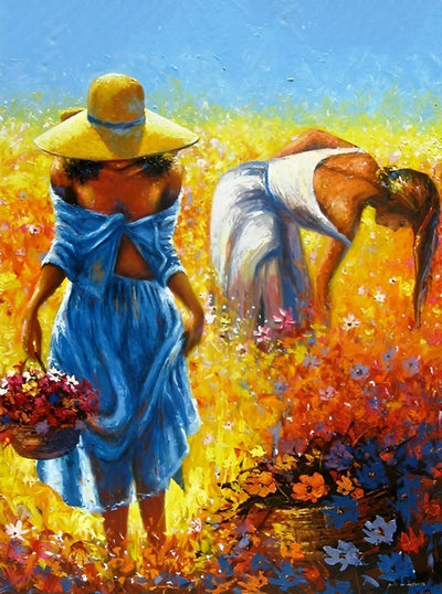Femmes dans les Champs de Coquelicots Broderie Diamant