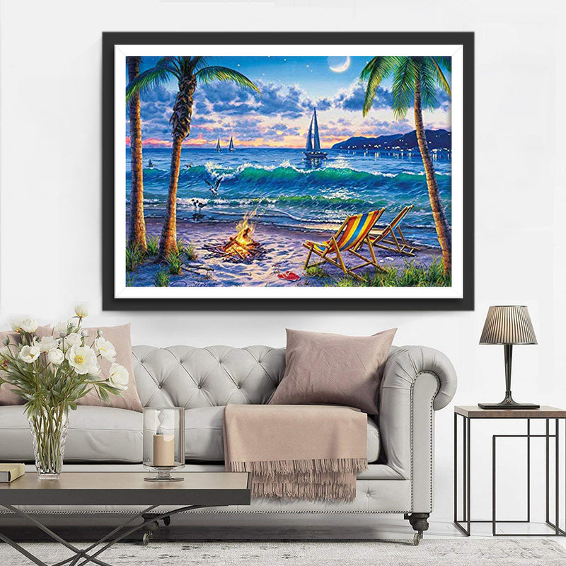 Feu de Joie sur Plage Broderie Diamant