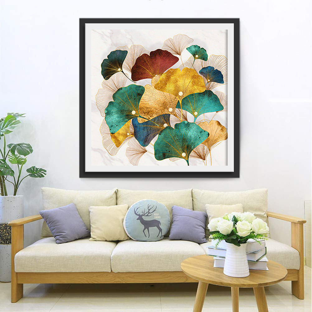 Feuilles de Ginkgo Muticolores Broderie Diamant