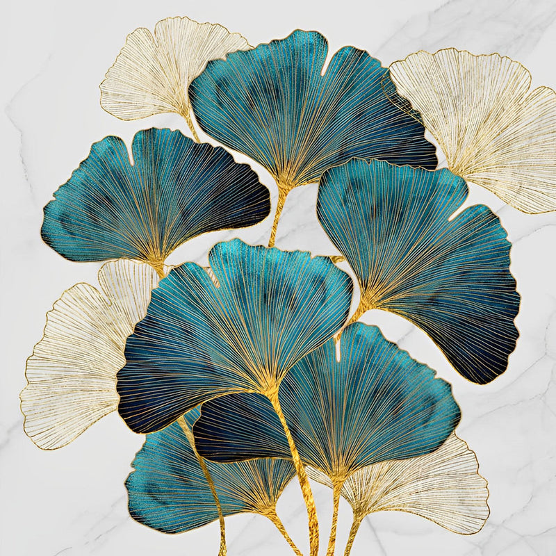 Feuilles de Ginkgo Vert Foncé Broderie Diamant
