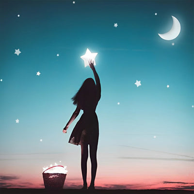 Fille Cueillant les Etoiles Broderie Diamant