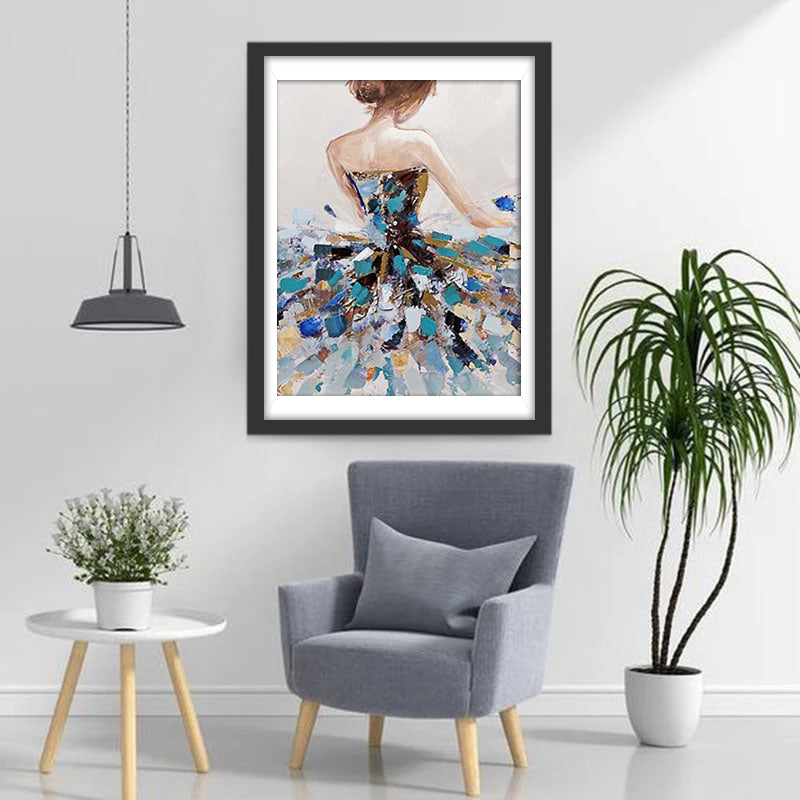 Fille en Robe Bleue Broderie Diamant