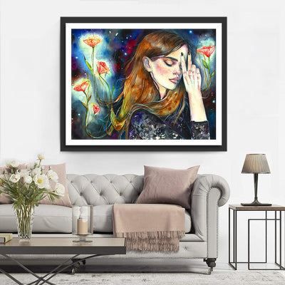 Fille et Pivoines Broderie Diamant