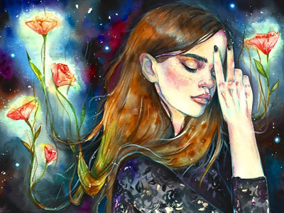Fille et Pivoines Broderie Diamant