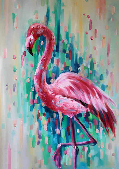 Flamant avec des Taches Colorées Broderie Diamant