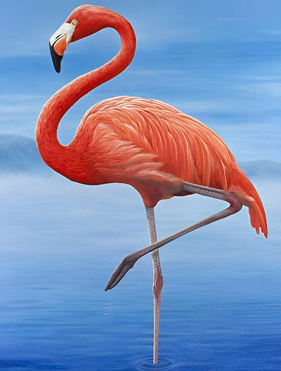 Flamant Debout sur un Pied Broderie Diamant