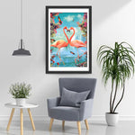 Flamants et Chute avec des Fleurs Broderie Diamant