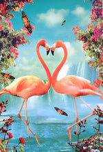 Flamants et Chute avec des Fleurs Broderie Diamant