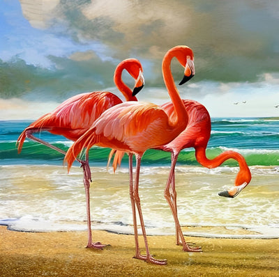 Flamants sur la Plage de la Mer Broderie Diamant