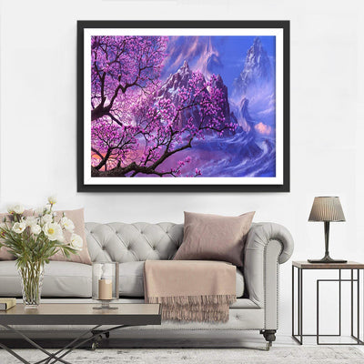 Fleurs Arbre et Montagnes Broderie Diamant