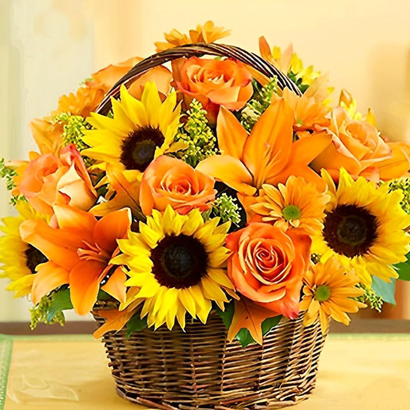 Fleurs aux Tons Chauds dans un Panier Broderie Diamant