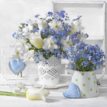 Fleurs Blanches et Bleues Broderie Diamant