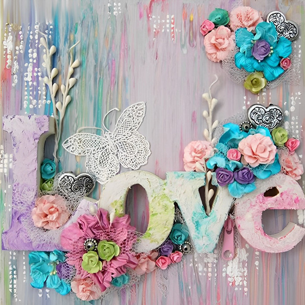 Fleurs Colorées et Amour Broderie Diamant