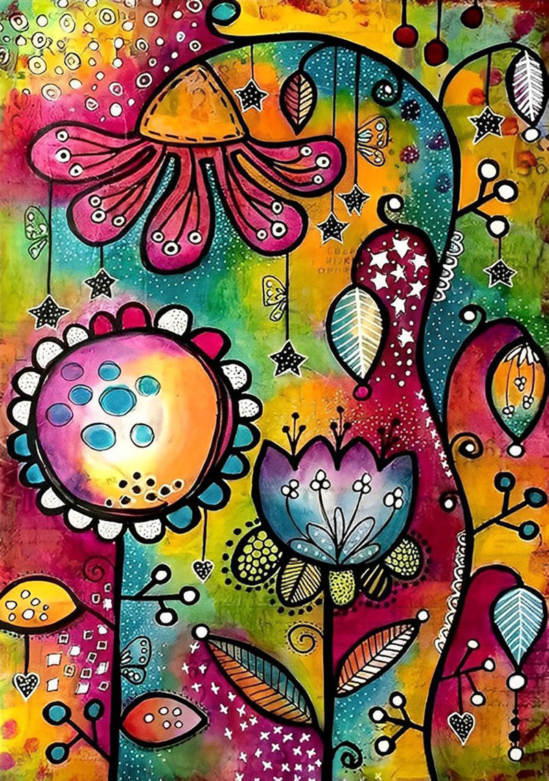 Fleurs Dessinées Abstraites Broderie Diamant