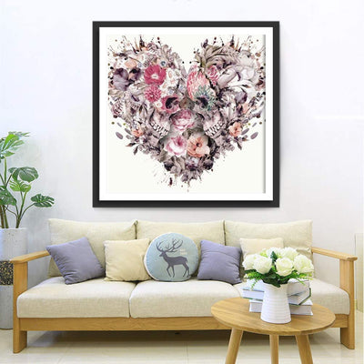 Fleurs et Cœur d'Amour Broderie Diamant