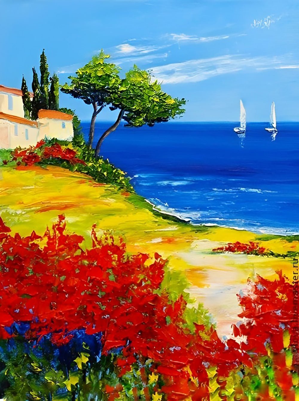 Fleurs et Mer Paysage Broderie Diamant