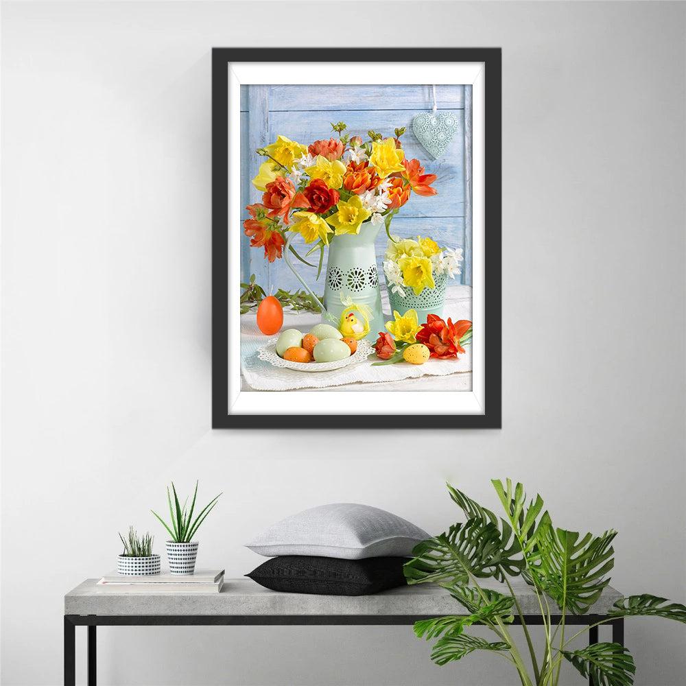 Fleurs et Oeufs Broderie Diamant