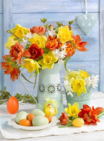 Fleurs et Oeufs Broderie Diamant