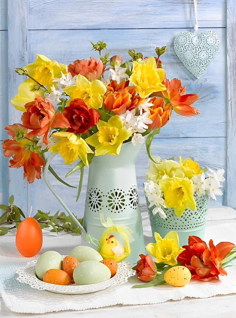 Fleurs et Oeufs Broderie Diamant