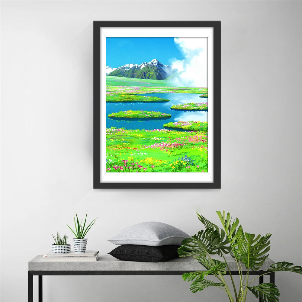 Fleurs et Pelouse avec Paysage Joli Broderie Diamant