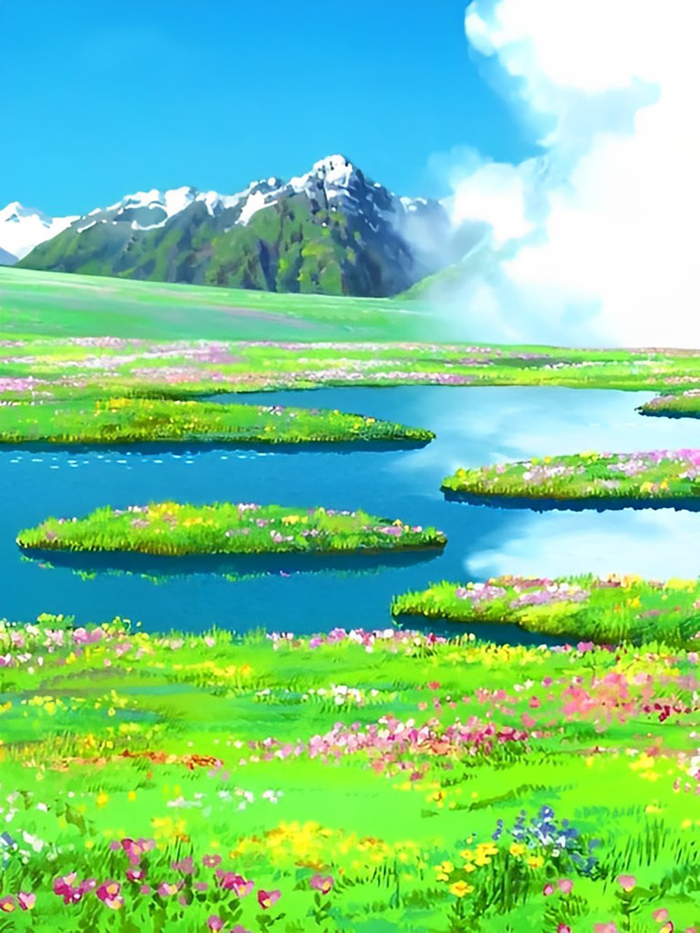 Fleurs et Pelouse avec Paysage Joli Broderie Diamant