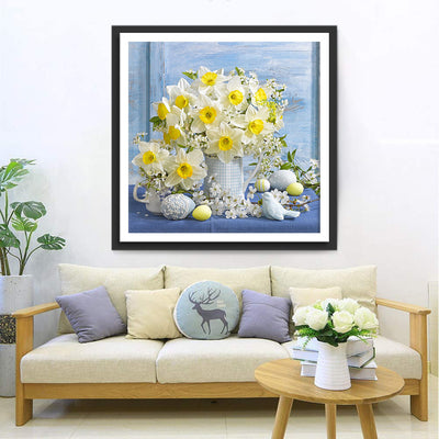 Fleurs Jaunes et Blanches Broderie Diamant