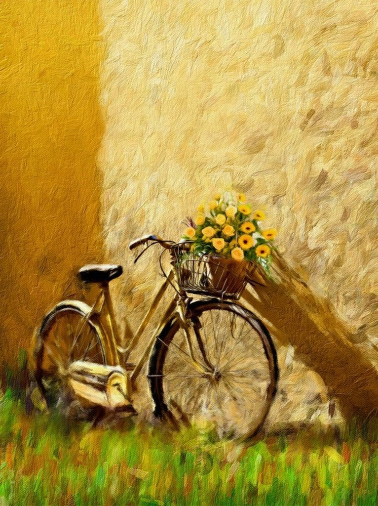 Fleurs Jaunes et Vélo Broderie Diamant