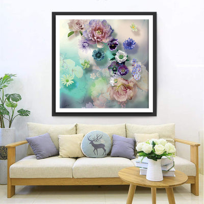 Fleurs Multicolores dans l'Eau Broderie Diamant