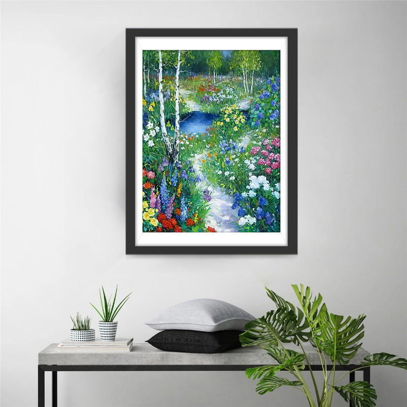 Fleurs Multicolores et les Arbres Broderie Diamant