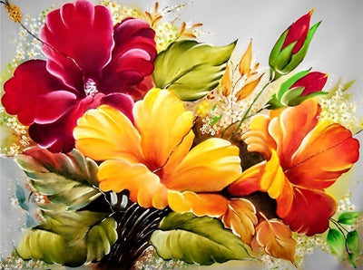 Fleurs Rouges et Jaunes Broderie Diamant