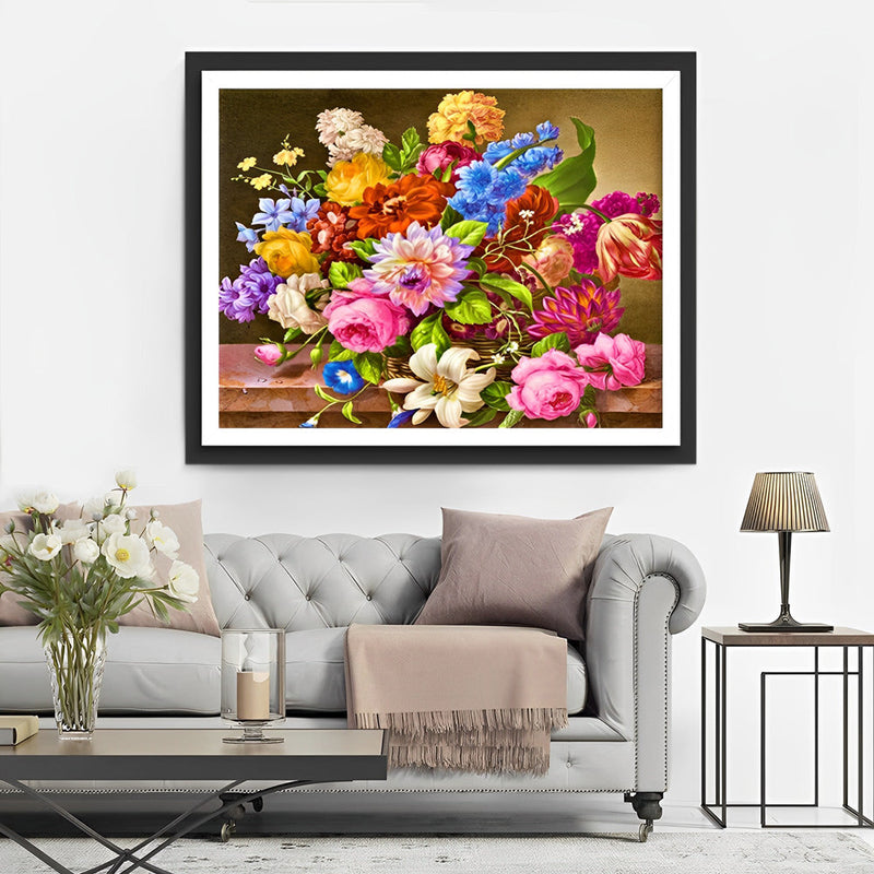 Fleurs Variées dans un Panier Broderie Diamant